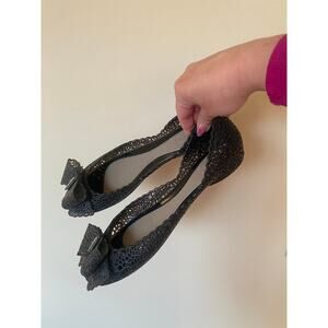 Salvatore Ferragamo Nilly Jelly Ballet Flats Womens Size 9 Black Bow Perforated